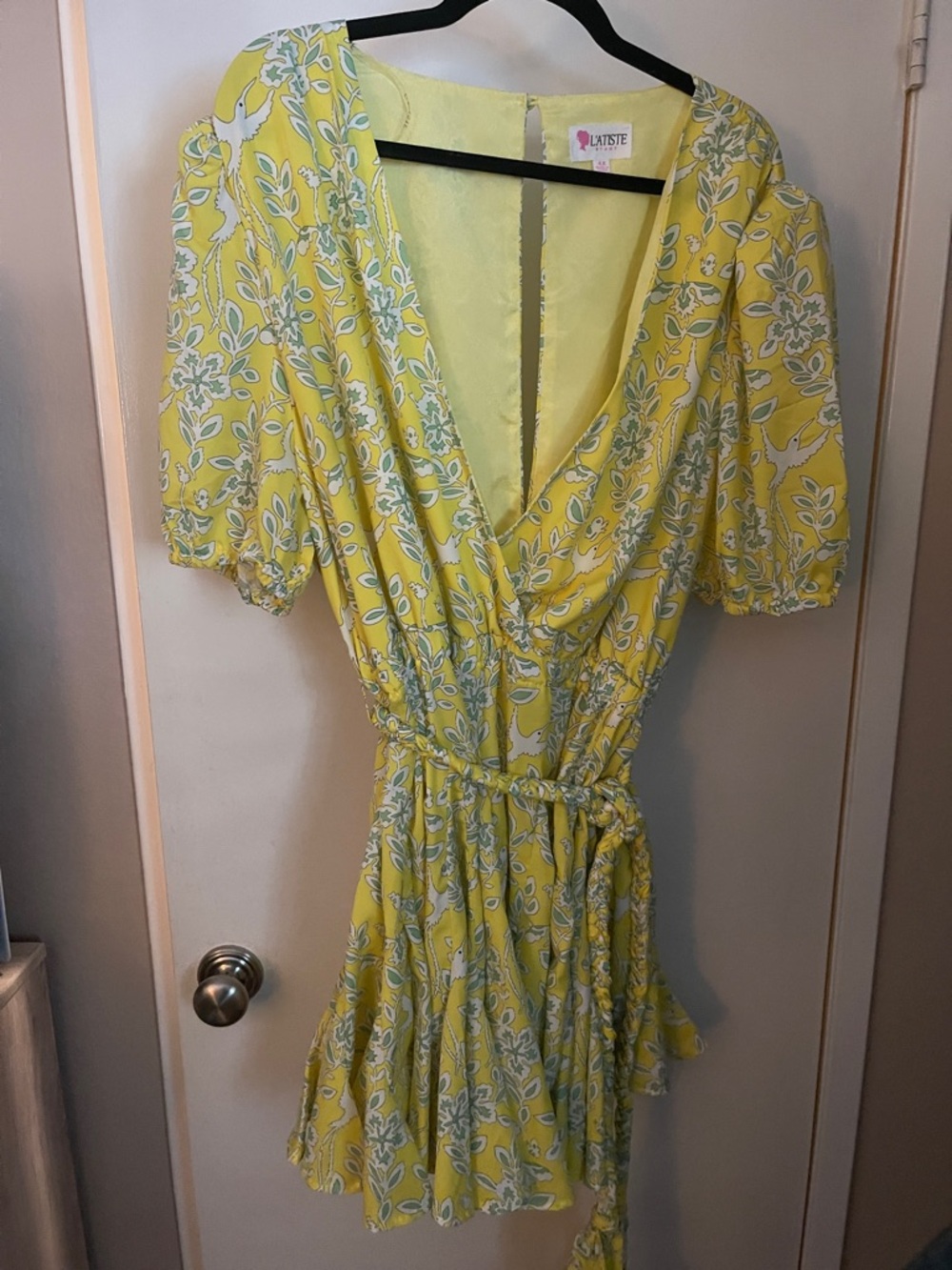 Citron Yellow Floral Wrap Dress